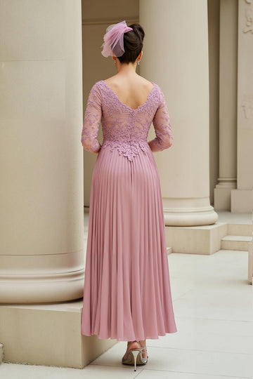 Dusty Rose A-ligne col en V 3/4 manches mère de la mariée robe avec appliques